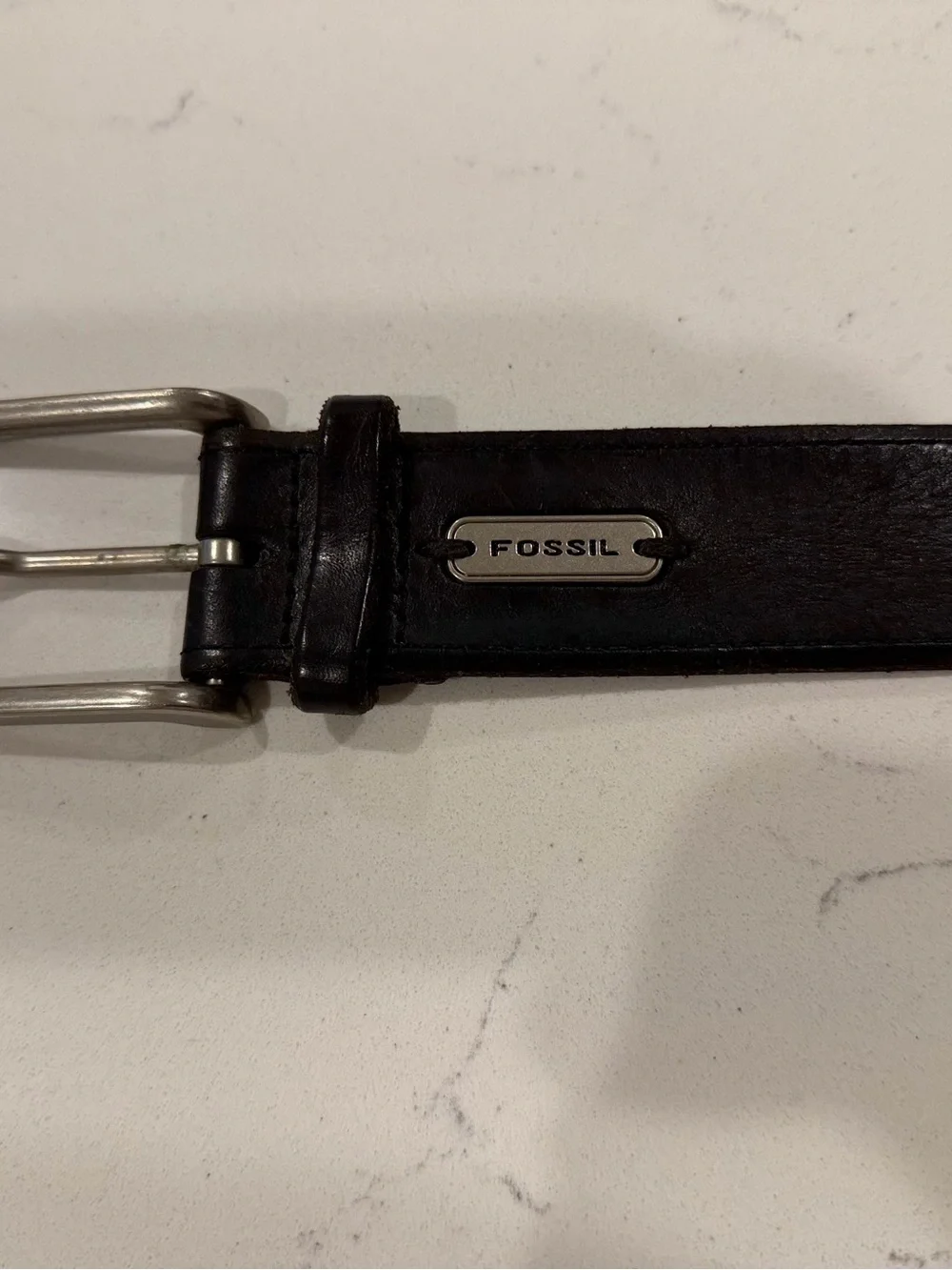 Fossil Black Leather Men's Belt with Silver-Tone Buckle